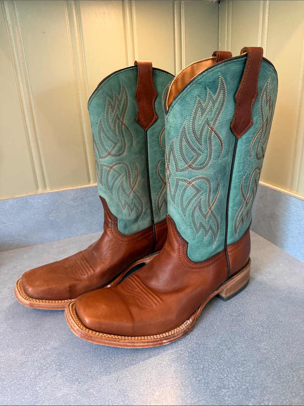 Circle G Brown Leather & Teal Teen S /6 Western Boots Womens 7